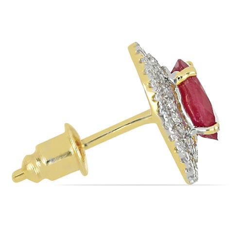 BUY REAL RUBY GEMSTONE 14K GOLD HALO EARRINGS WITH WHITE DIAMOND